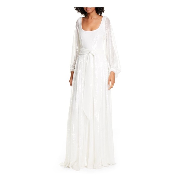 STAUD White/Pearl Sequin Balloon Sleeve Maxi - Picture 12 of 14